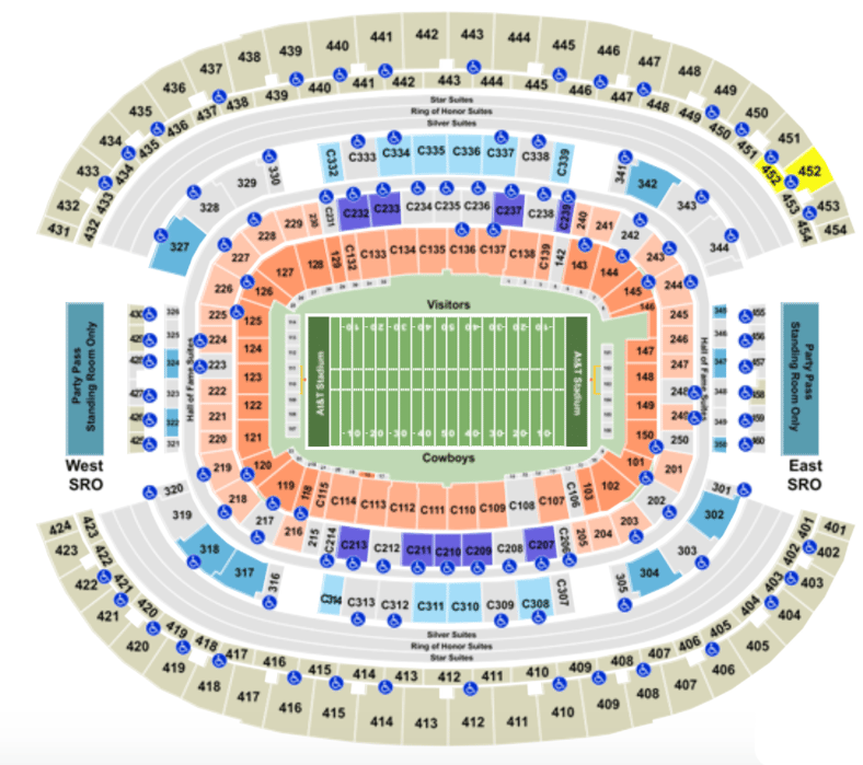 AT T Stadium Seating Chart with Row Seat and Club Details